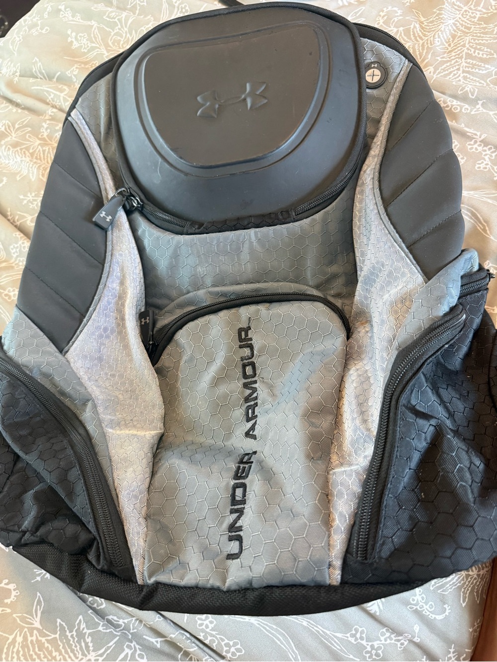 Under Armour Gray and Black Hex-Pattern Backpack